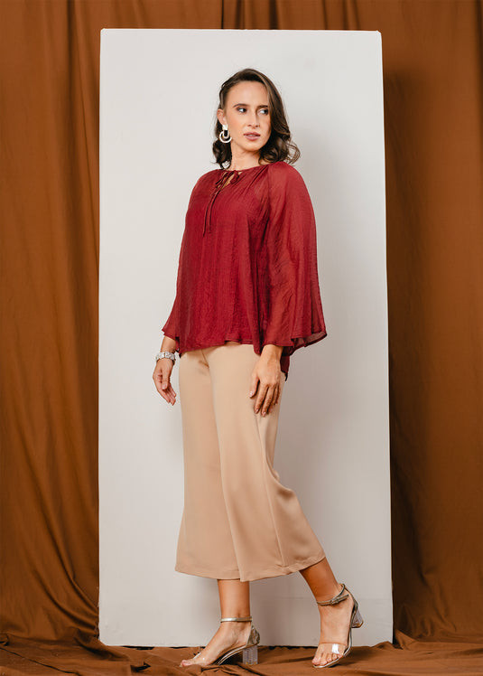 Bell sleeve blouse with front tie