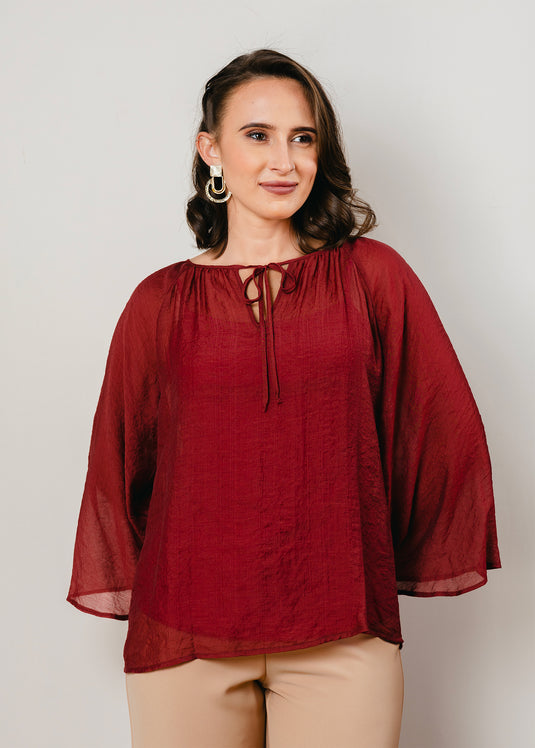 Bell sleeve blouse with front tie