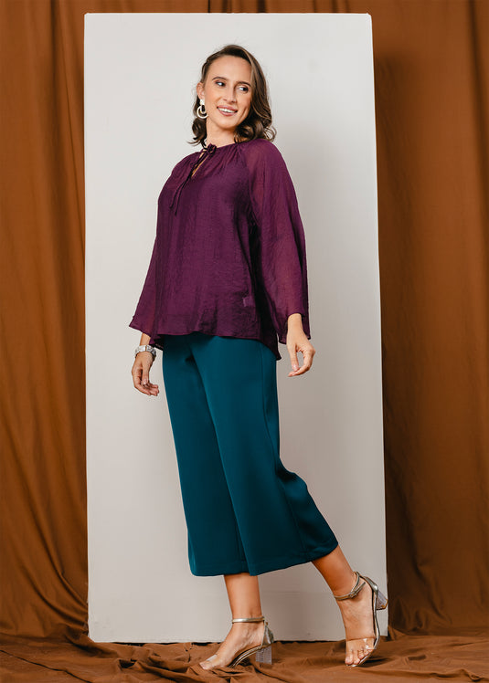 Bell sleeve blouse with front tie