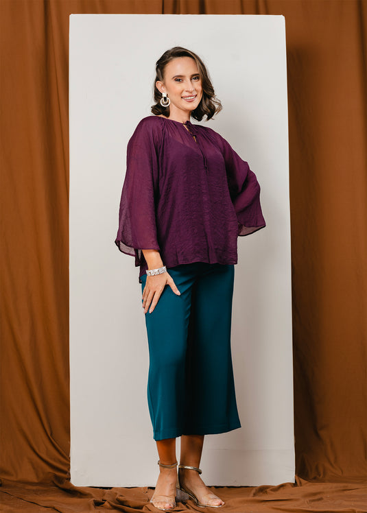 Bell sleeve blouse with front tie