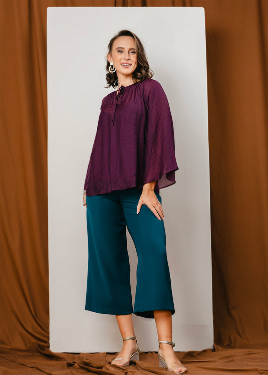 Bell sleeve blouse with front tie