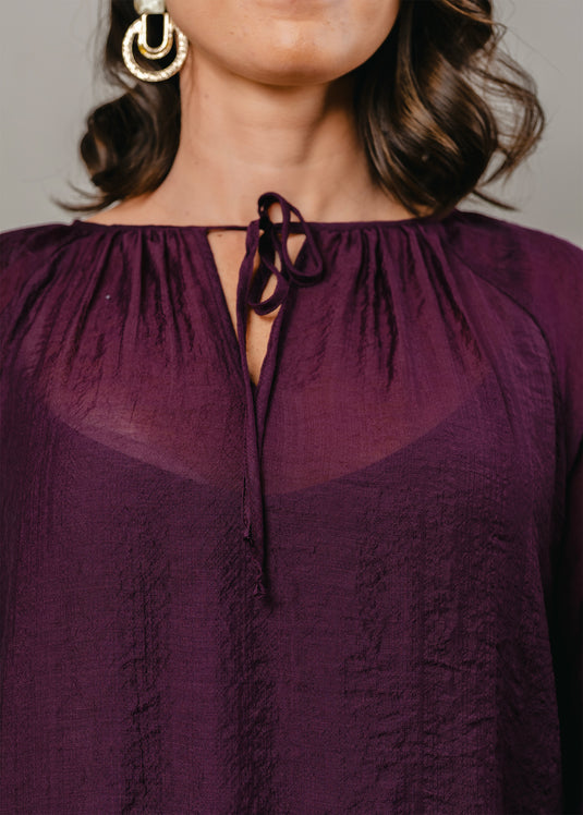 Bell sleeve blouse with front tie