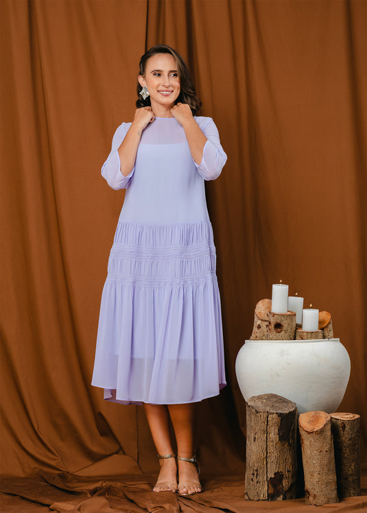 shirring detailed midi dress