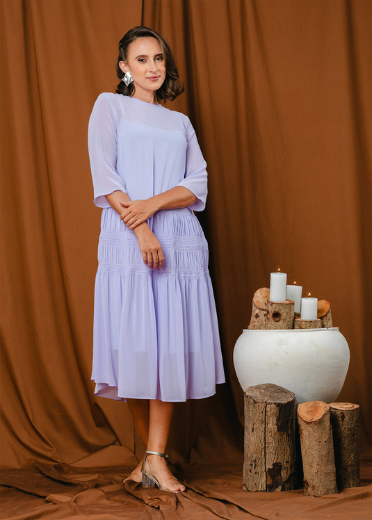 shirring detailed midi dress