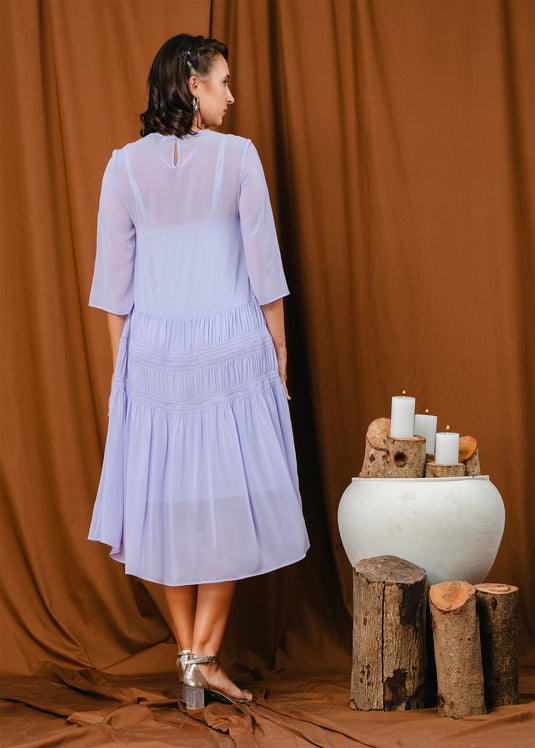 shirring detailed midi dress