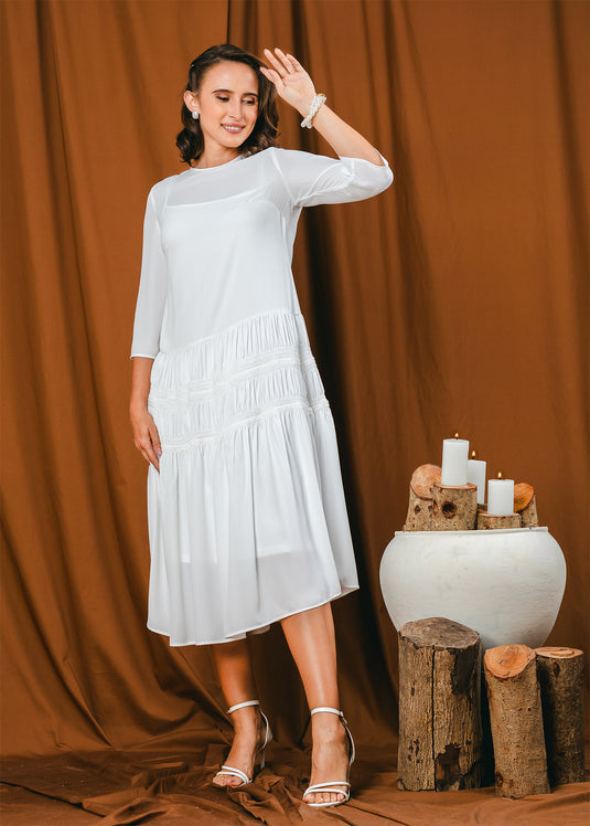 shirring detailed midi dress