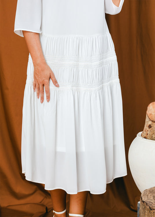 shirring detailed midi dress