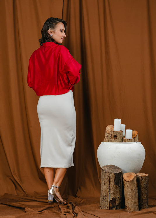 Elasticated hem blouse with front functional tie