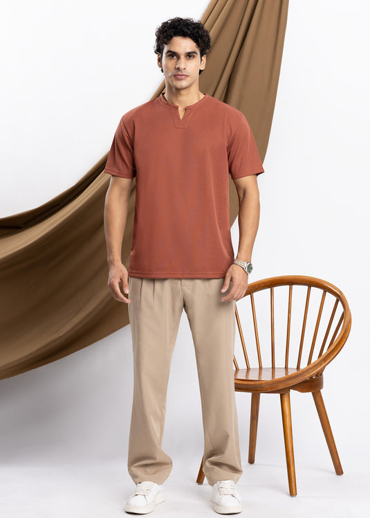 Waffle Notch Neck Short Sleeve T-Shirt