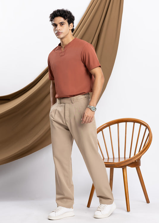 Waffle Notch Neck Short Sleeve T-Shirt