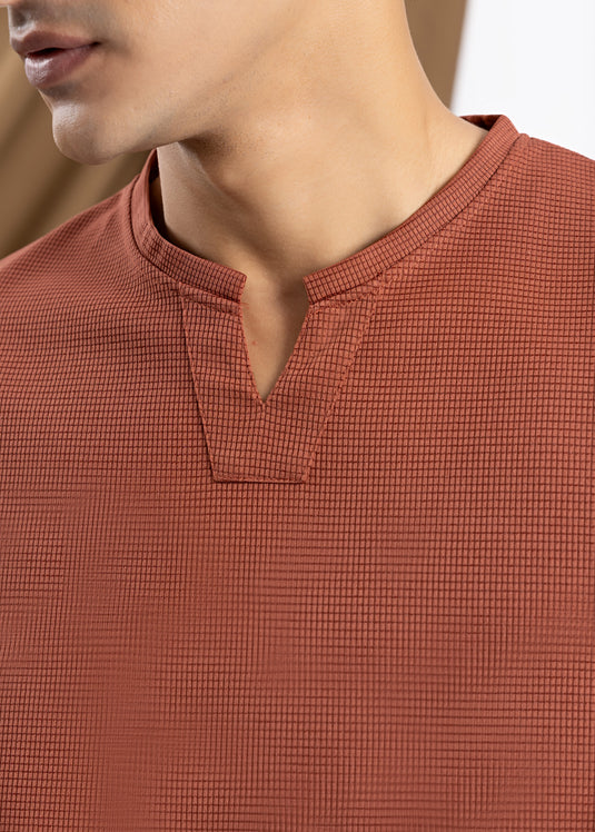 Waffle Notch Neck Short Sleeve T-Shirt