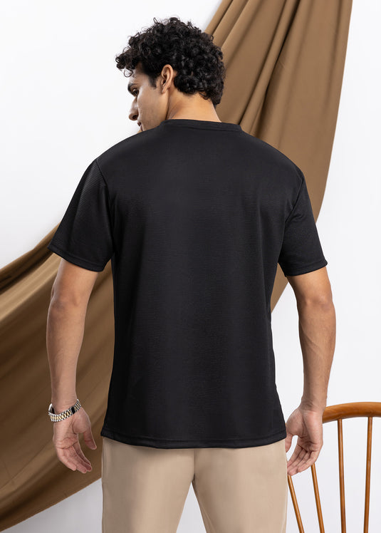 Waffle Notch Neck Short Sleeve T-Shirt