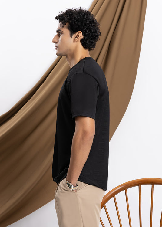 Waffle Notch Neck Short Sleeve T-Shirt