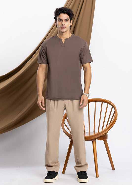 Waffle Notch Neck Short Sleeve T-Shirt