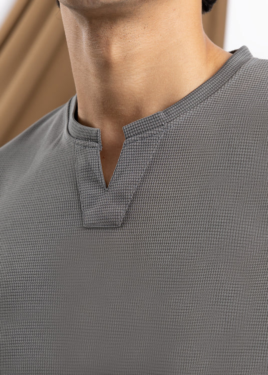 Waffle Notch Neck Short Sleeve T-Shirt