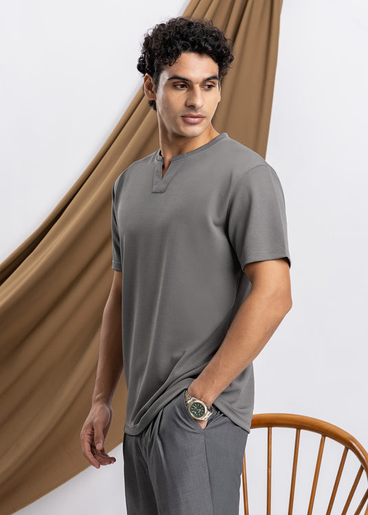 Waffle Notch Neck Short Sleeve T-Shirt