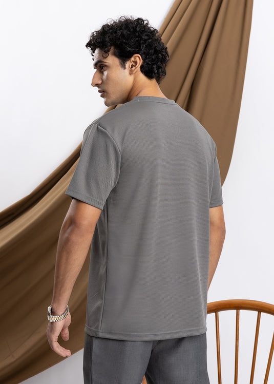 Waffle Notch Neck Short Sleeve T-Shirt