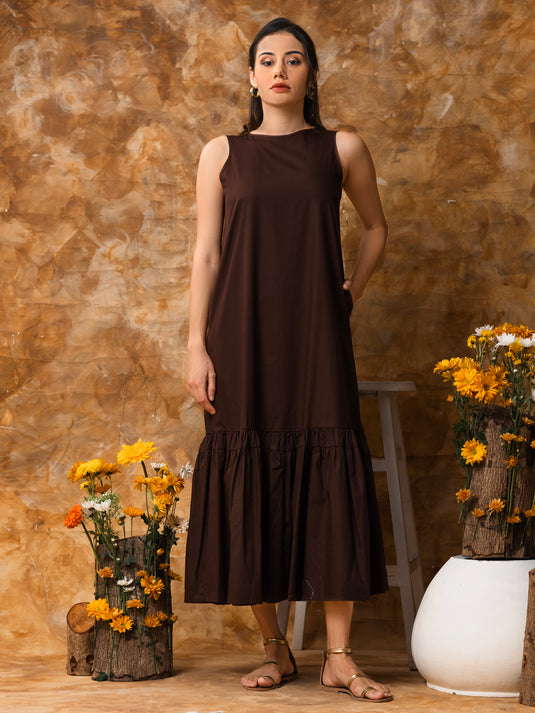 Sleeveless midi dress with tiered panel