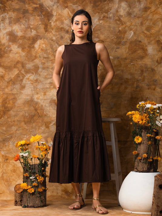 Sleeveless midi dress with tiered panel