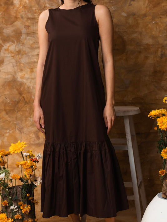 Sleeveless midi dress with tiered panel