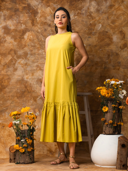 Sleeveless midi dress with tiered panel