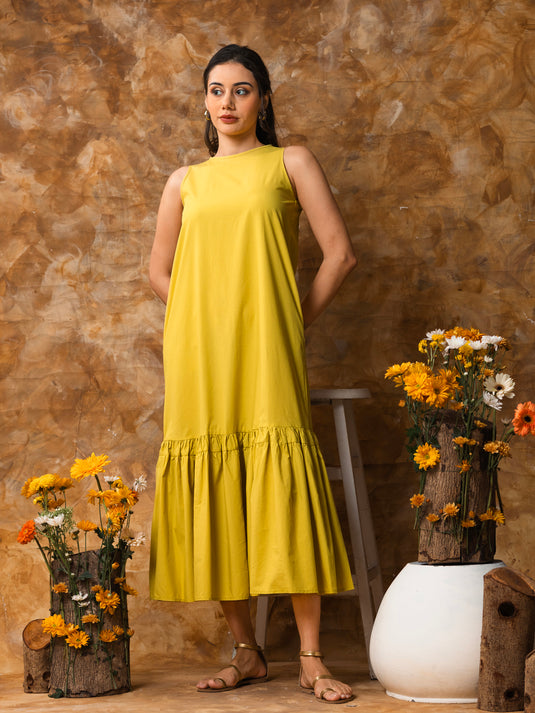 Sleeveless midi dress with tiered panel