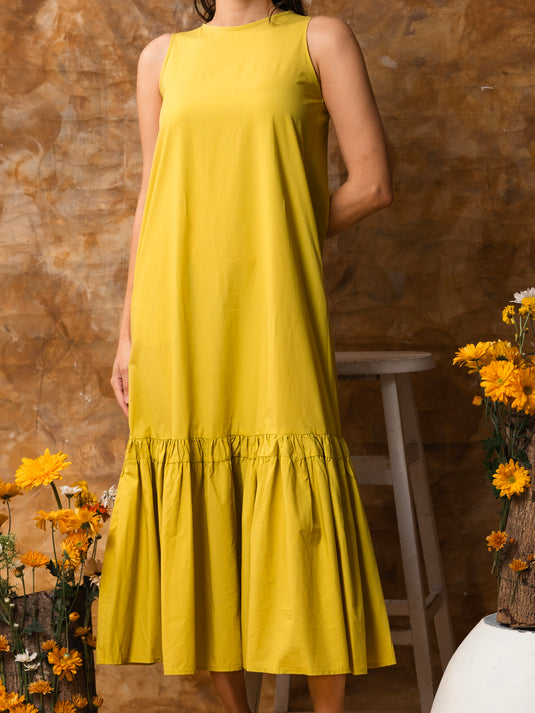 Sleeveless midi dress with tiered panel