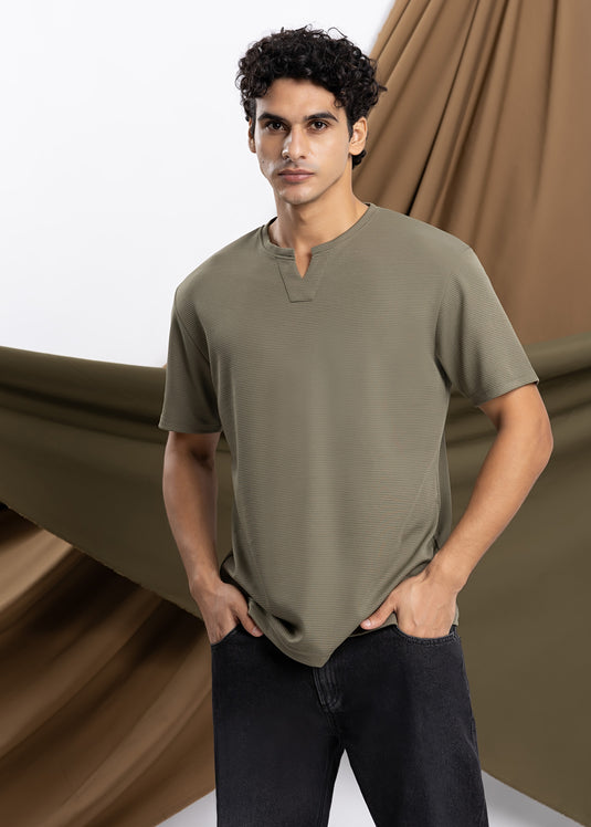 Waffle Notch Neck Short Sleeve T-Shirt