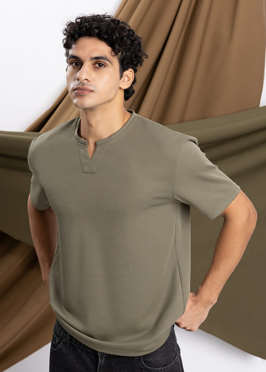 Waffle Notch Neck Short Sleeve T-Shirt