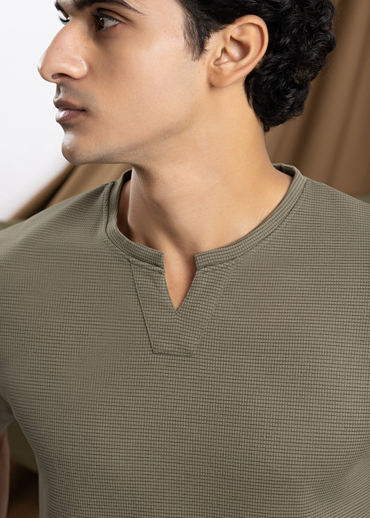 Waffle Notch Neck Short Sleeve T-Shirt