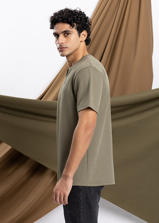 Waffle Notch Neck Short Sleeve T-Shirt