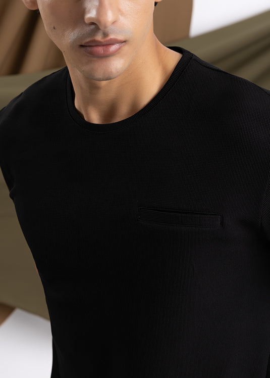 Detailed Waffle Crew Neck T-Shirt