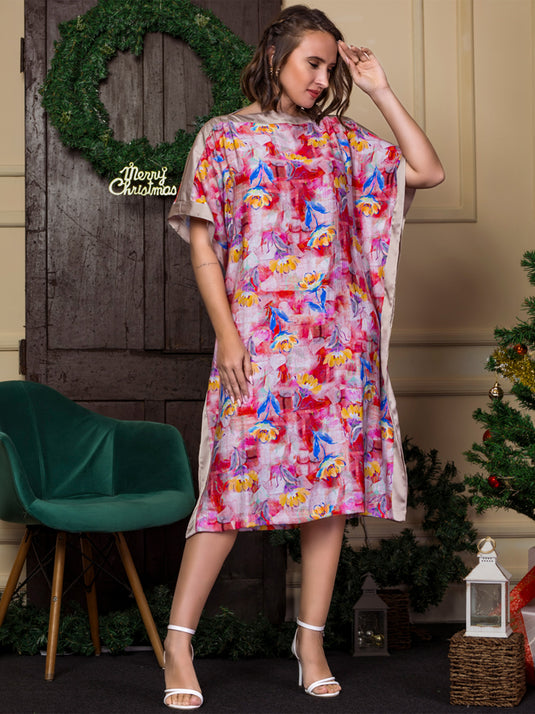 Printed Kaftan with Contrast Panels