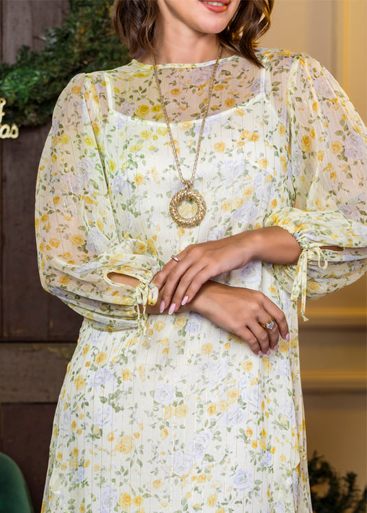 Printed Flowy Maxi Dress With Long Sleeves