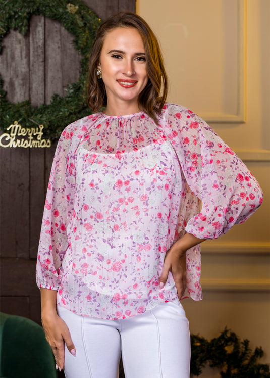 Printed Voluminous Raglan Sleeve Blouse