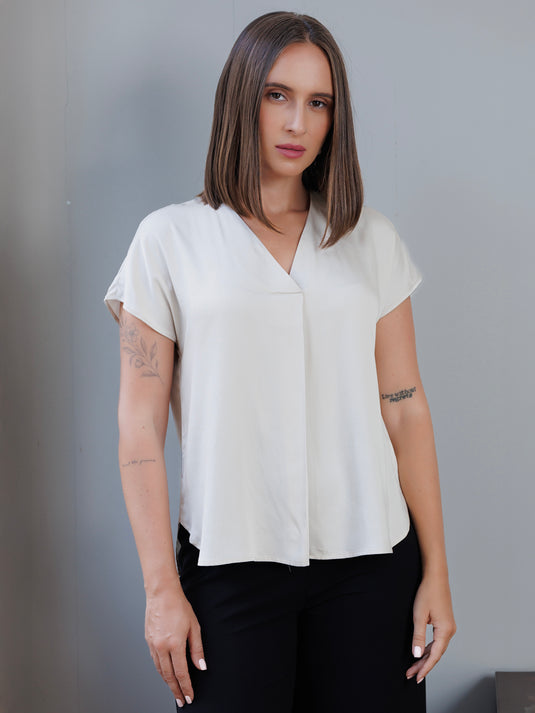 V neck blouse front pleat
