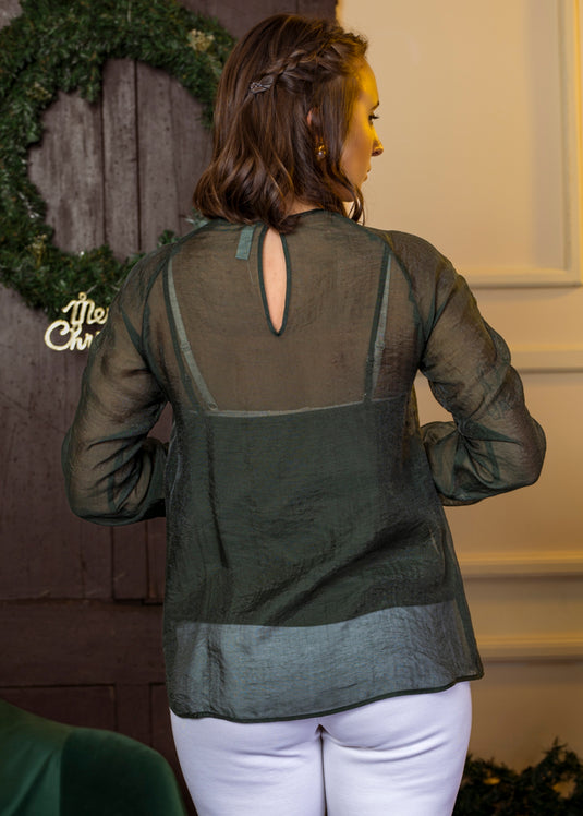 Blouse With Shirred Long Sleeve