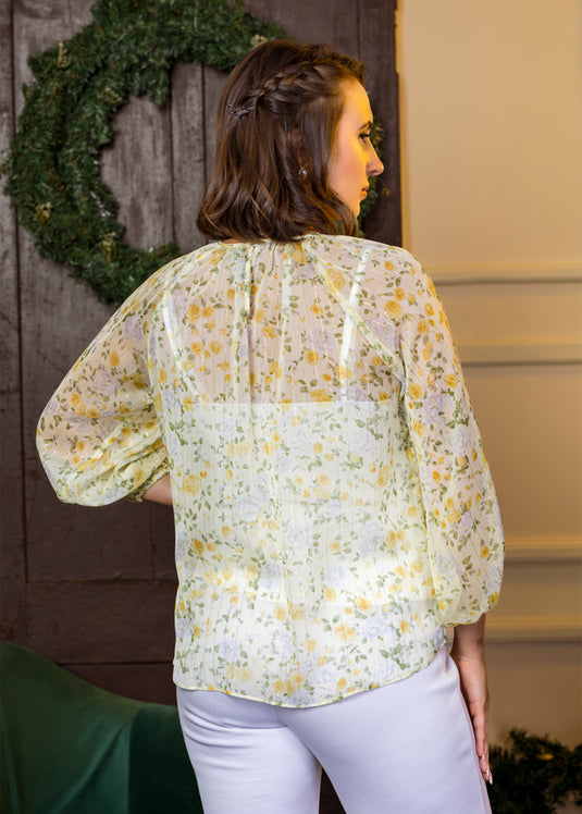 Printed Voluminous Raglan Sleeve Blouse