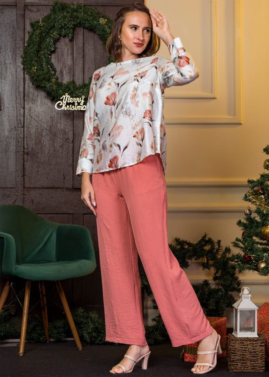 Basic Printed Blouse With Wide Hem