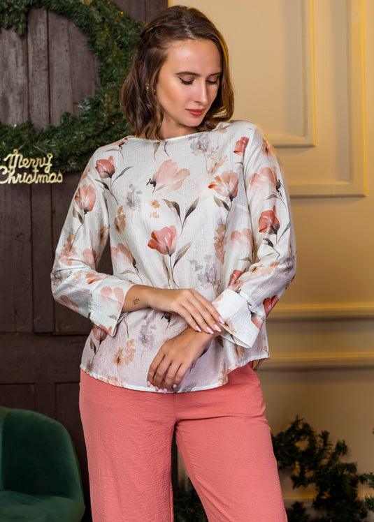 Basic Printed Blouse With Wide Hem