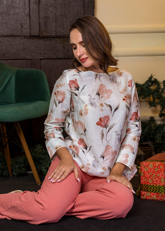 Basic Printed Blouse With Wide Hem