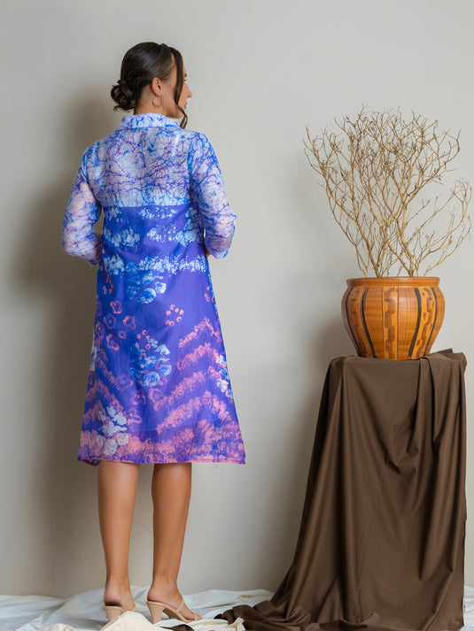 Collared button-down Batik shirt dress dress