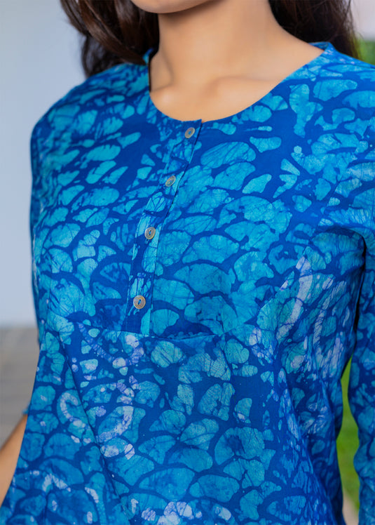 Batik Pintuck Top With Puff Sleeves