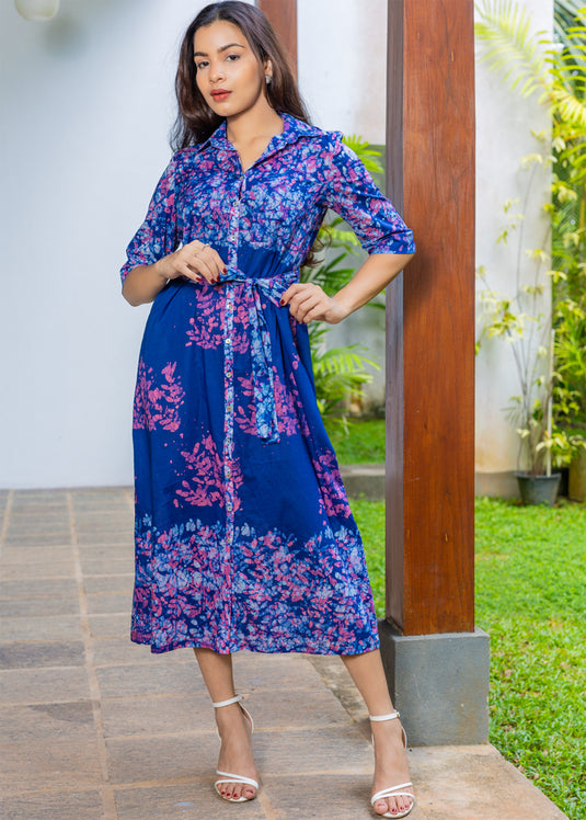 Batik Front Tie Straight Dress