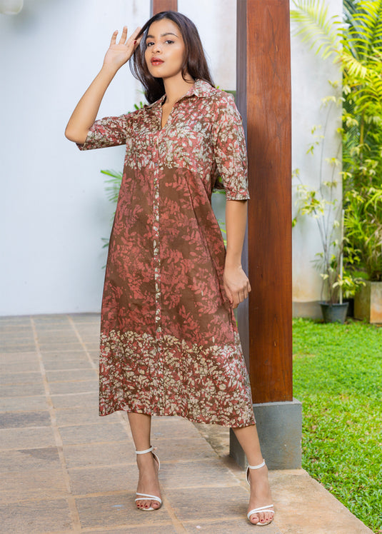Batik Front Tie Straight Dress