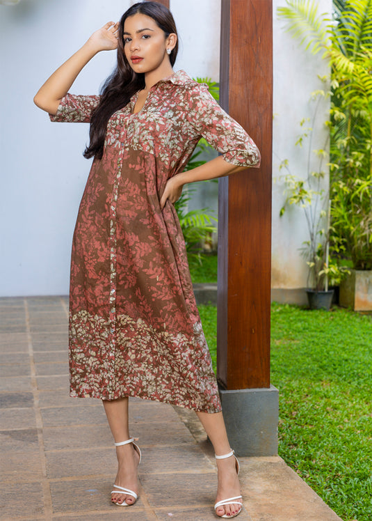 Batik Front Tie Straight Dress