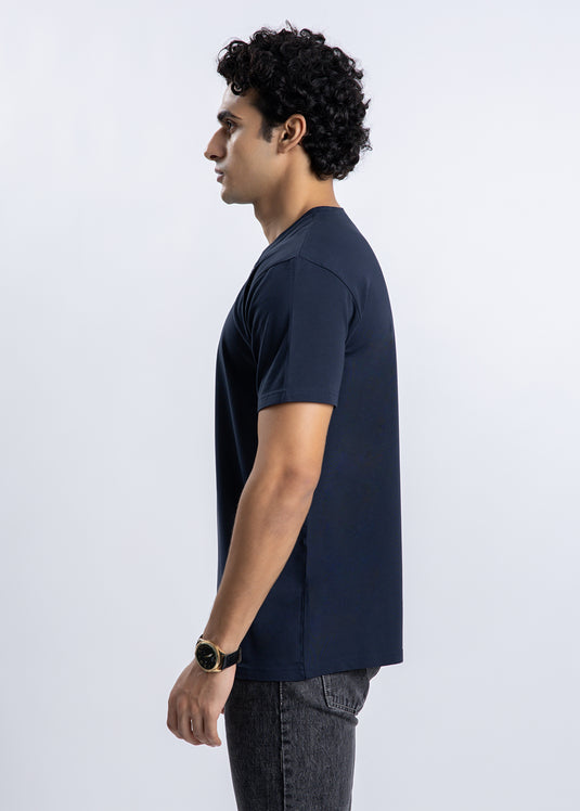Half Placket Crew Neck  T-Shirt.