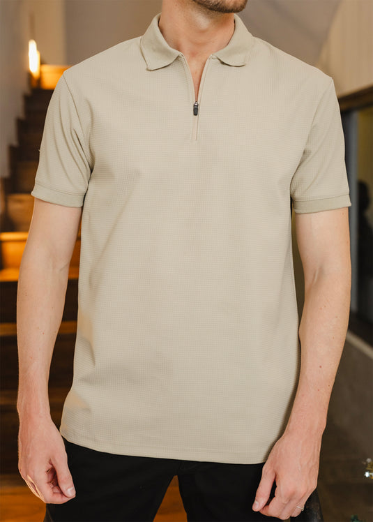 Waffle Polo t-Shirt With Zipper