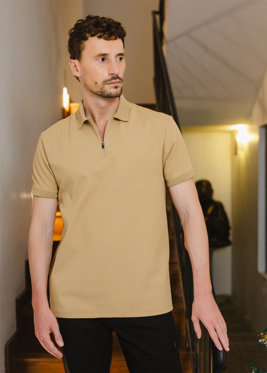 Waffle Polo t-Shirt With Zipper