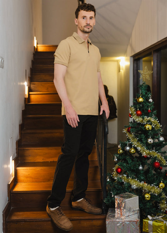 Waffle Polo t-Shirt With Zipper